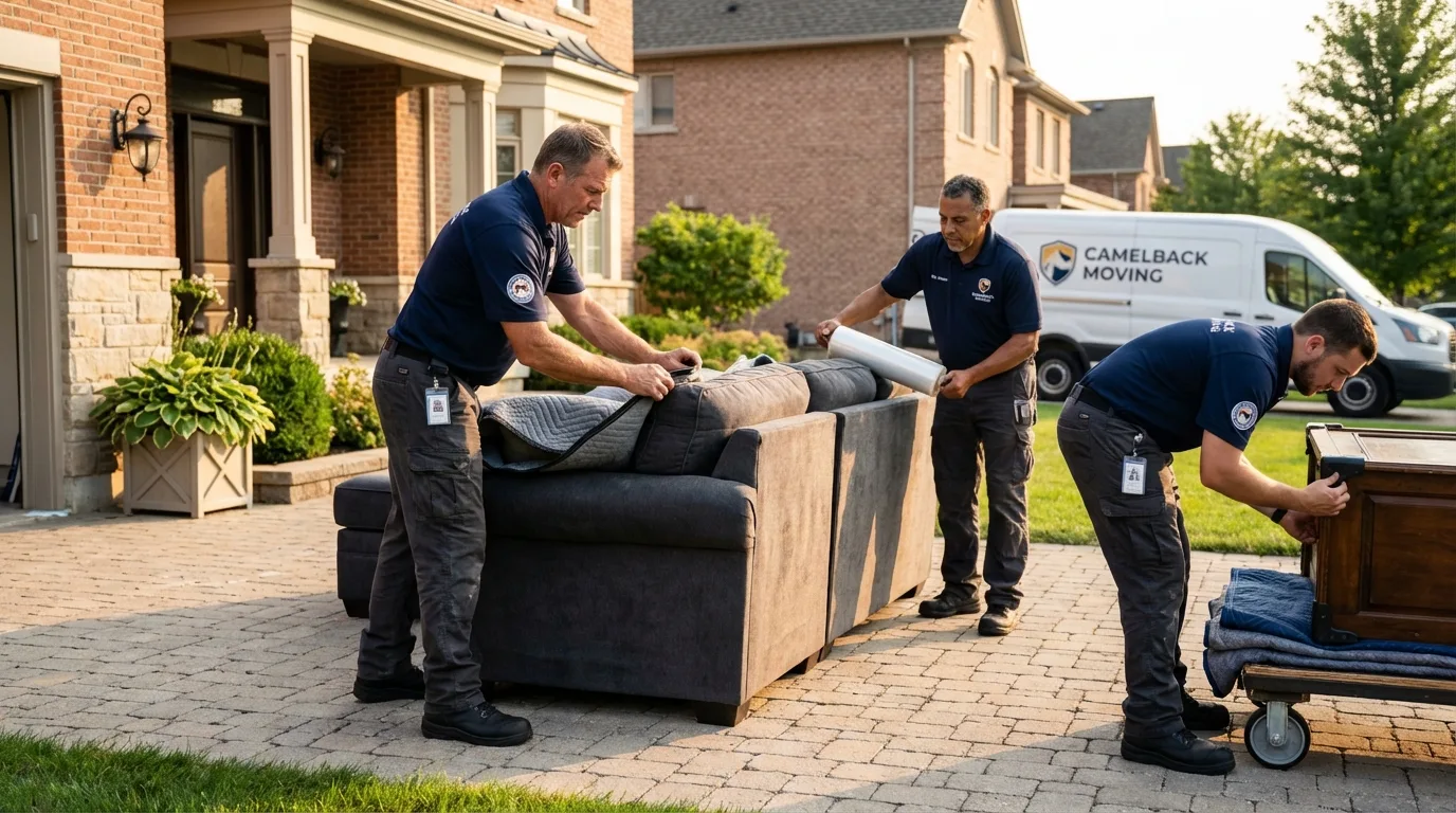 Large estate moving crew wrapping furniture in Caribou, ME
