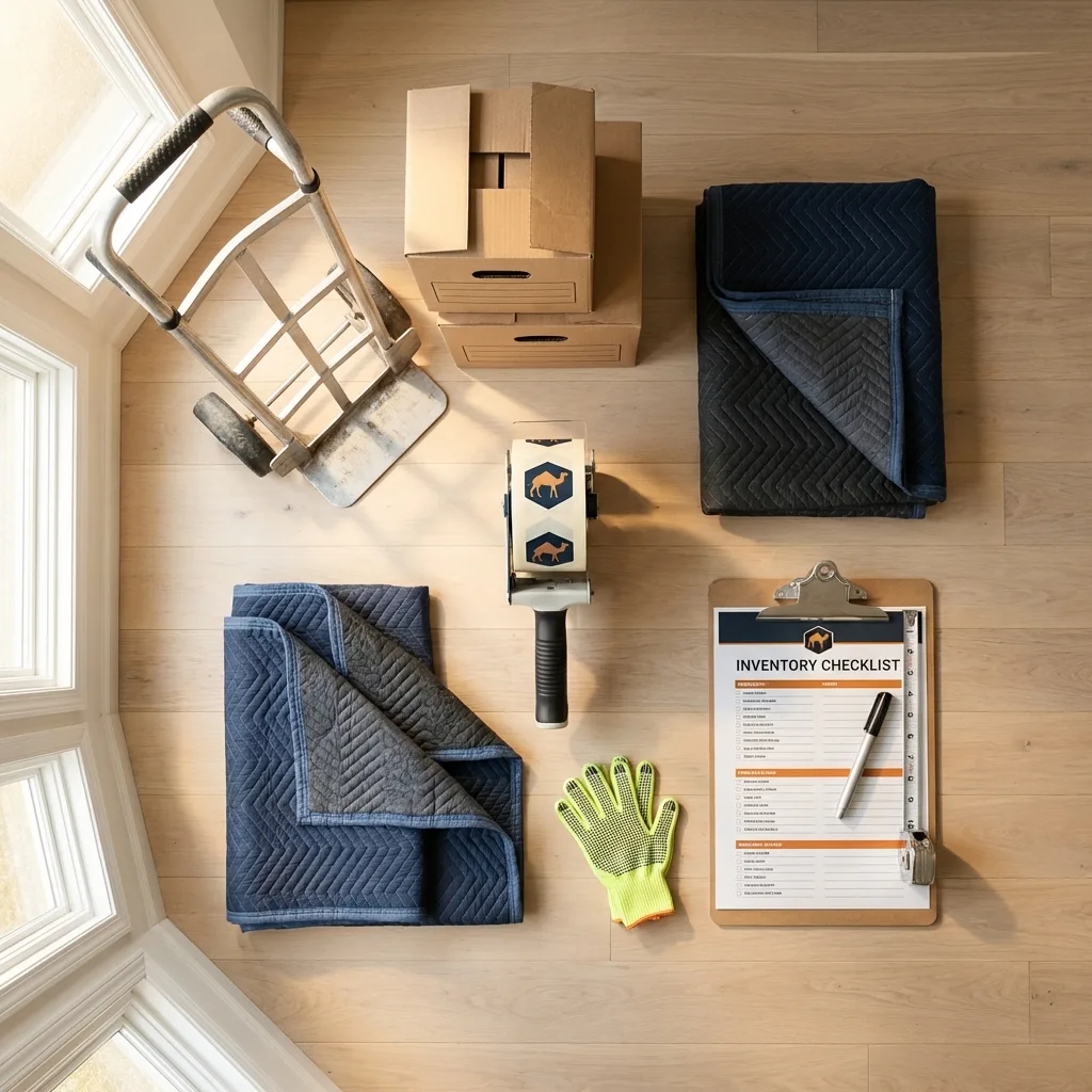 Professional moving supplies and packing materials layout for Caribou residential relocations